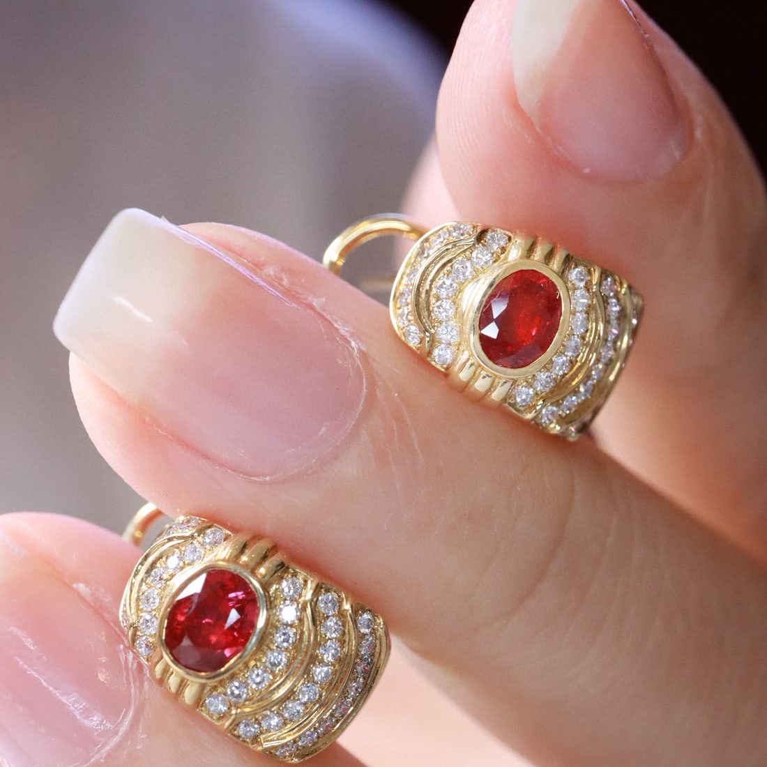 14k Gold 1.36 Ctw Vivid Red Natural Ruby & Diamond Earrings - 2