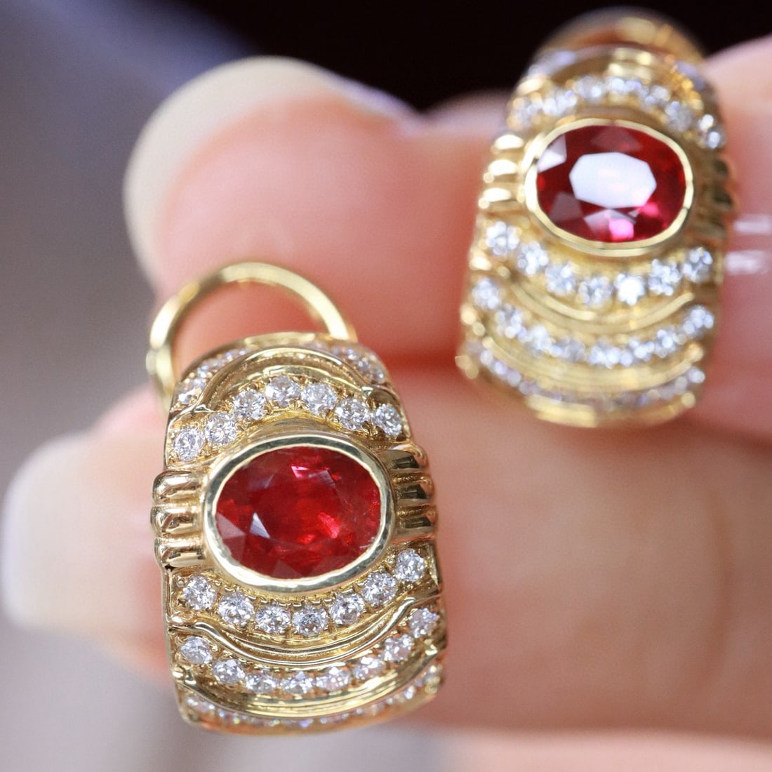 14k Gold 1.36 Ctw Vivid Red Natural Ruby & Diamond Earrings - 3