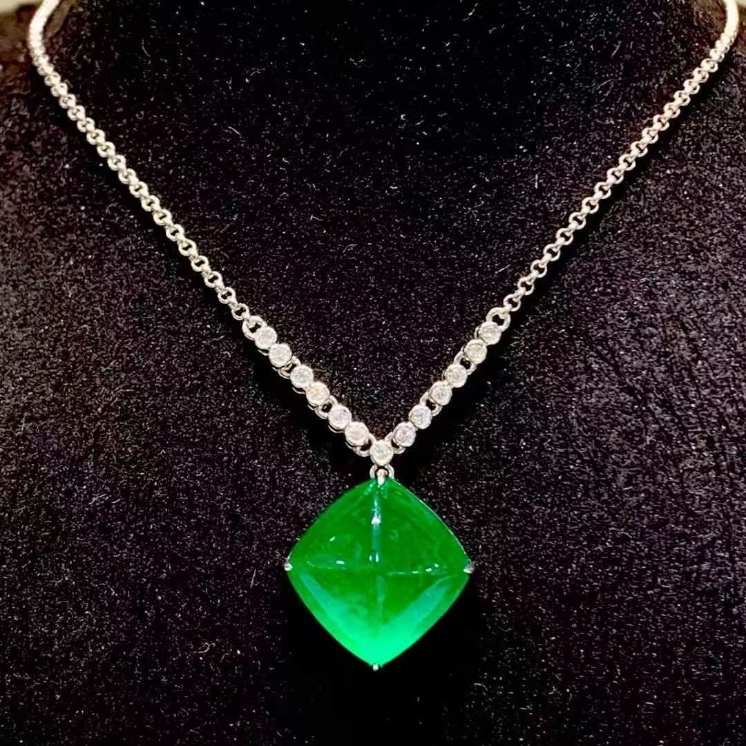 14k Gold 8.88 Ct Natural Emerald & Diamond Necklace - 5