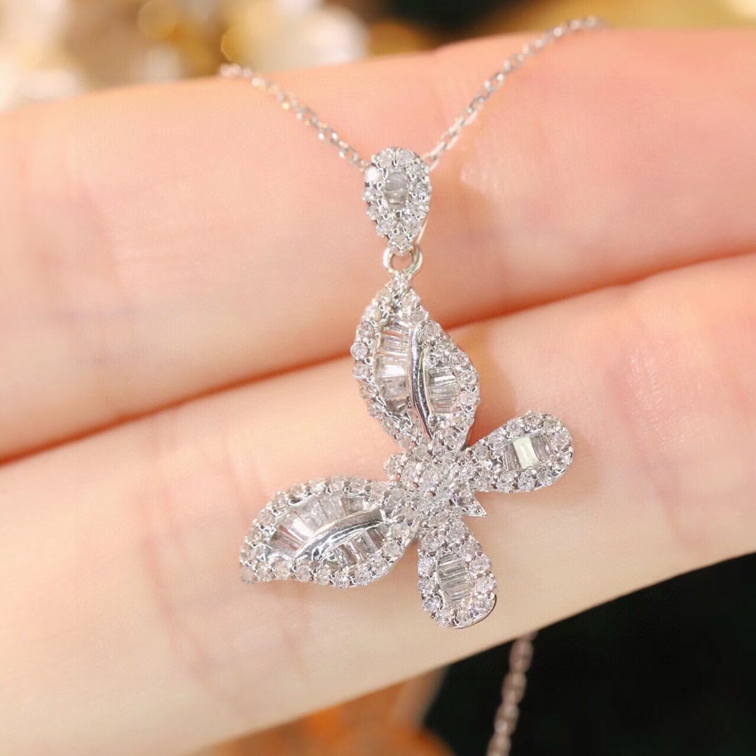 14k Gold 0.5 Ct Natural H Diamond & Butterfly Necklace - 3