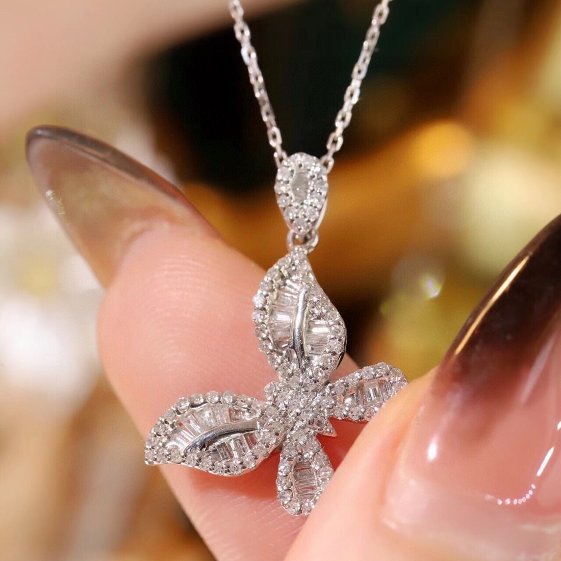 14k Gold 0.5 Ct Natural H Diamond & Butterfly Necklace - 5