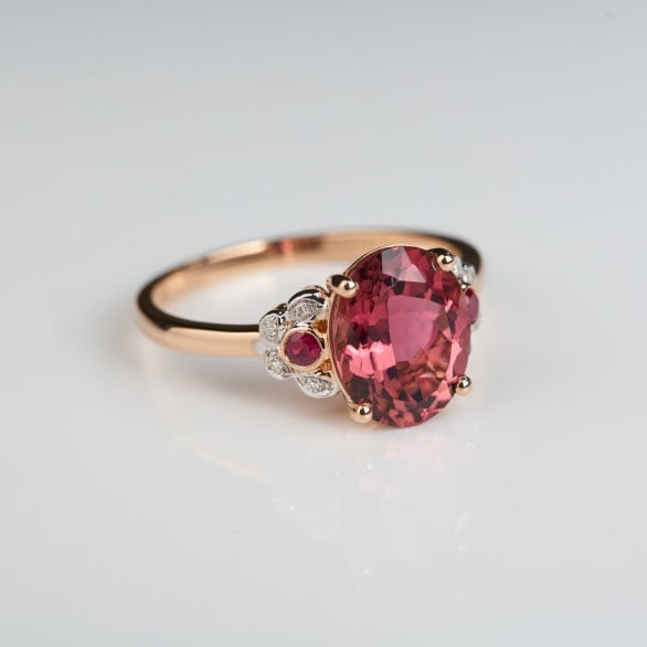14k Gold 2.28 Ct Natural Tourmaline & Diamond & Ruby Ring - 2