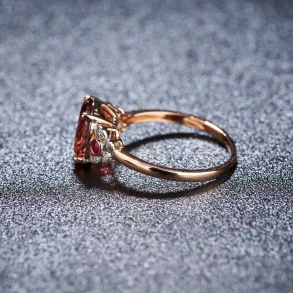 14k Gold 2.28 Ct Natural Tourmaline & Diamond & Ruby Ring - 6