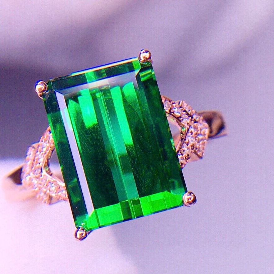 14k Gold 5.12 Ct Natural Tourmaline & Diamond Ring - 4