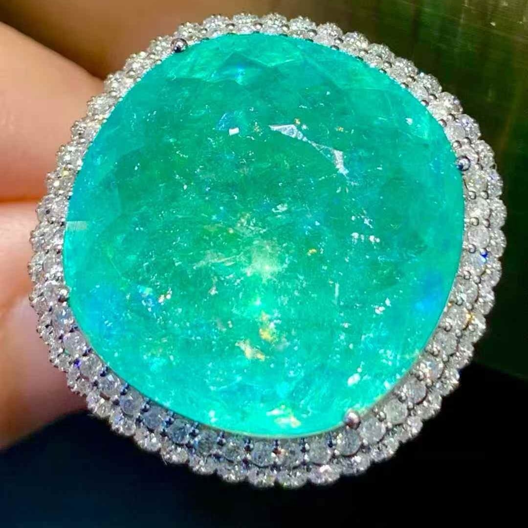 14k Gold 19.5 Ct Natural Paraiba Tourmaline & Diamond Ring - 3