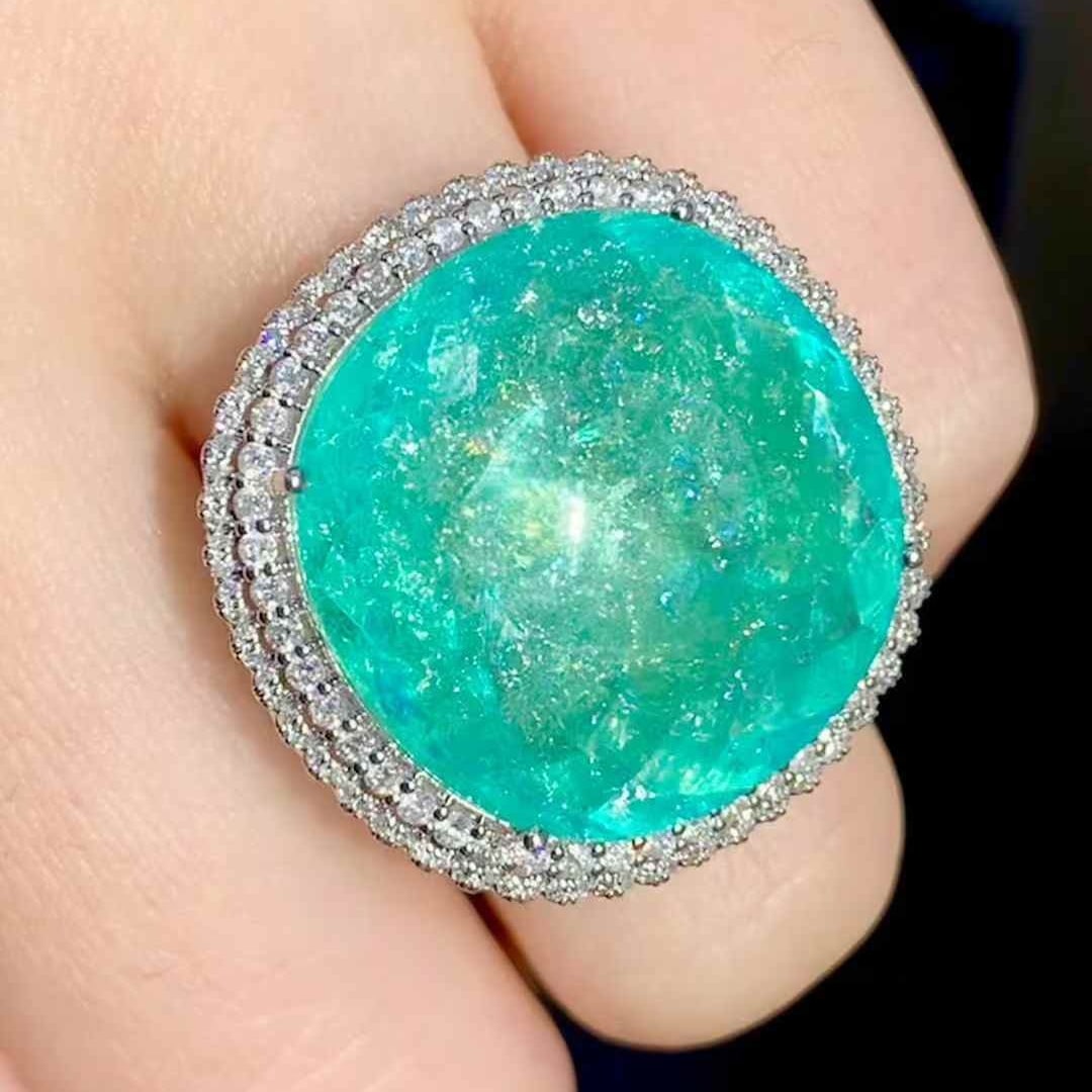 14k Gold 19.5 Ct Natural Paraiba Tourmaline & Diamond Ring - 6