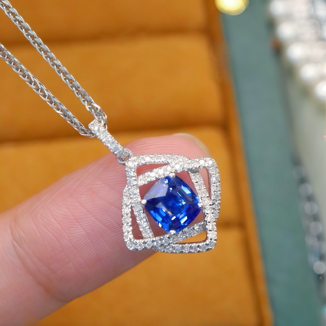 14k Gold 1.25 Ctw Vivid Blue Natural Sapphire & Diamond Pendant( Without Chain ) - 2