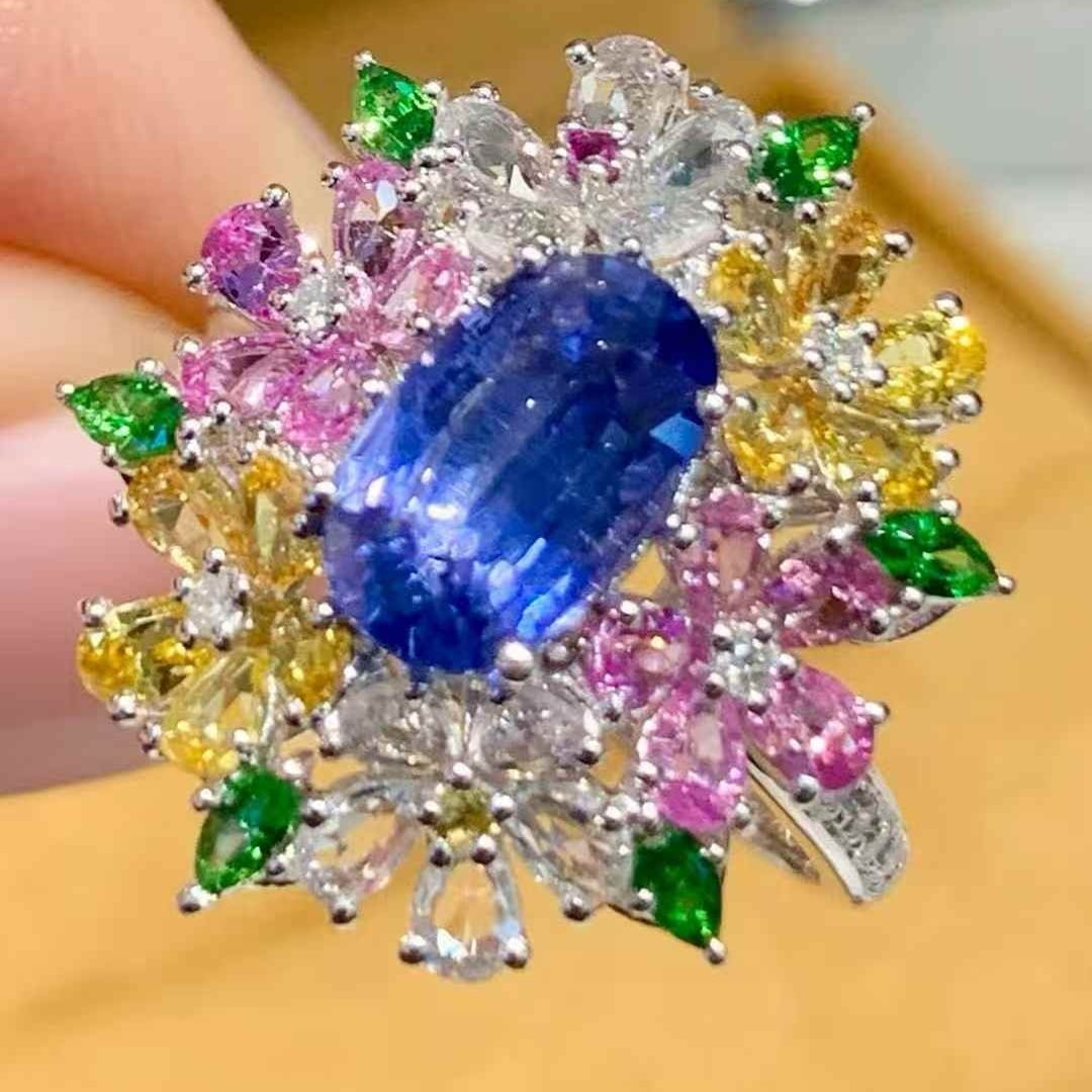 14k Gold 2 Ct Natural Sapphire & Diamond Ring - 2