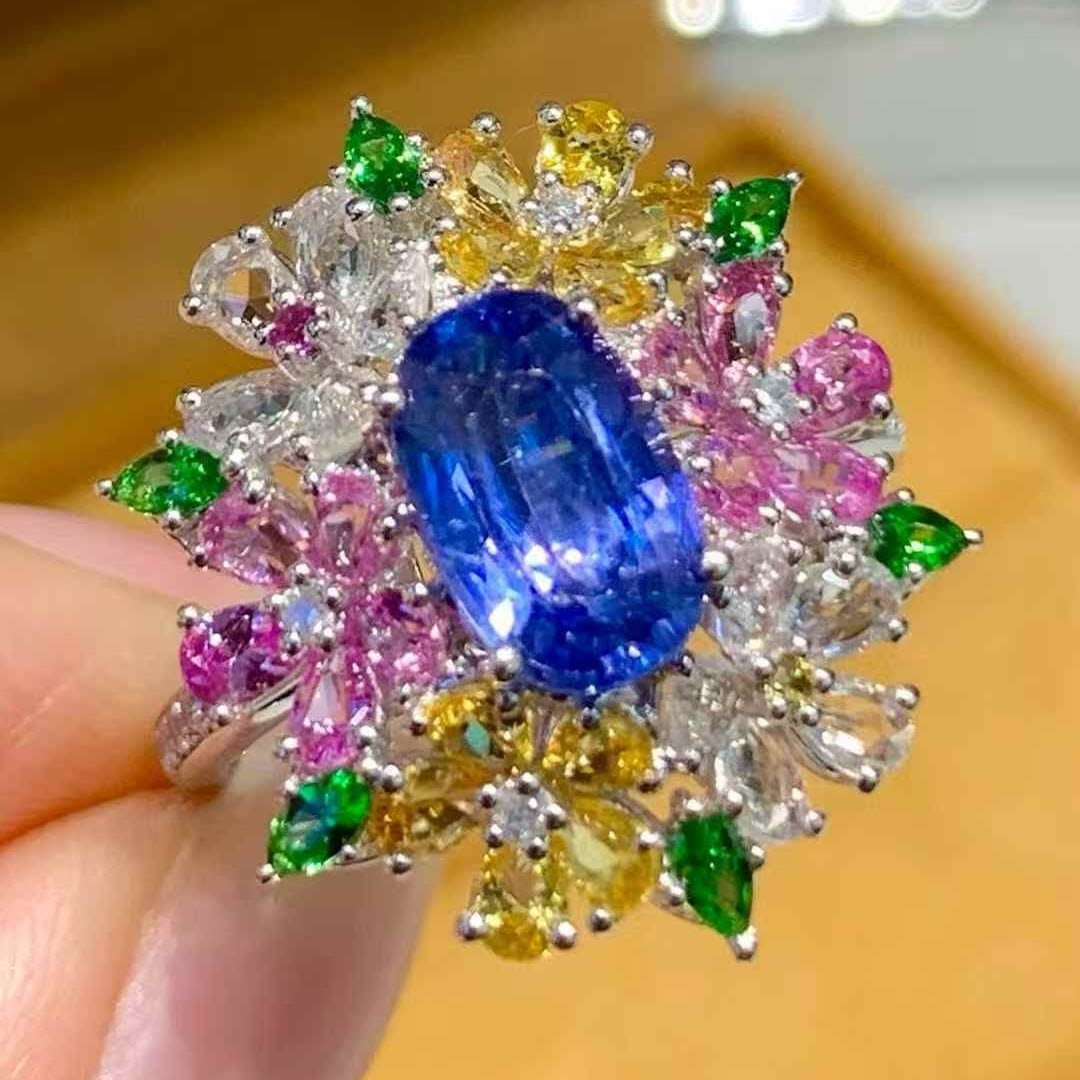 14k Gold 2 Ct Natural Sapphire & Diamond Ring - 6