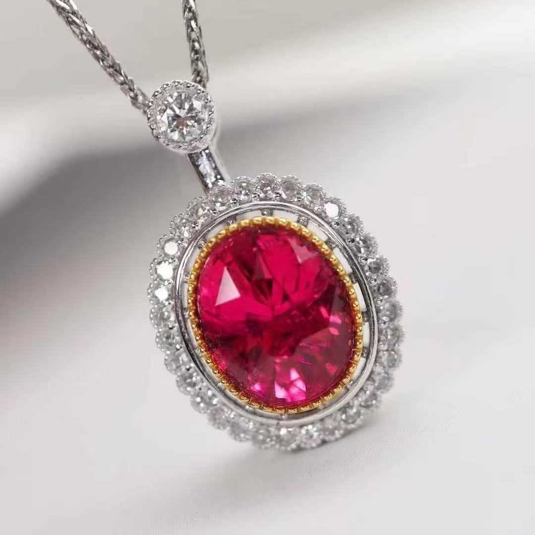 14k Gold 2.23 Ctw Natural Spinel & Diamond Pendant( Without Chain ) - 2