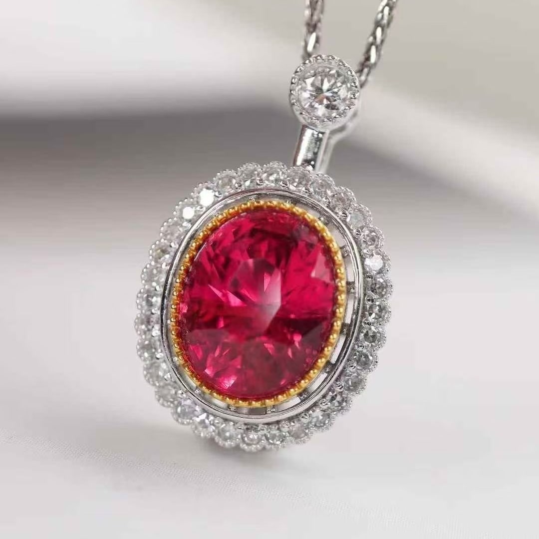 14k Gold 2.23 Ctw Natural Spinel & Diamond Pendant( Without Chain ) - 5