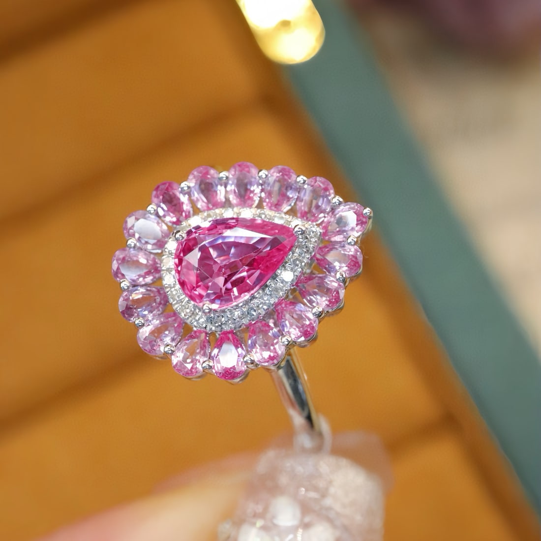 14k Gold 1.91 Ctw Natural Padparadscha Sapphire & Diamond Ring - 2