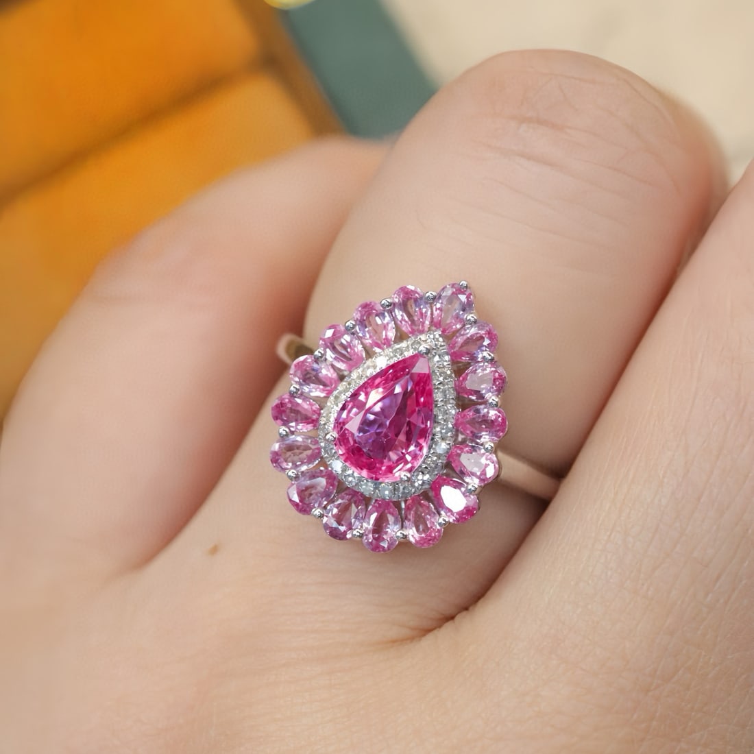 14k Gold 1.91 Ctw Natural Padparadscha Sapphire & Diamond Ring - 5