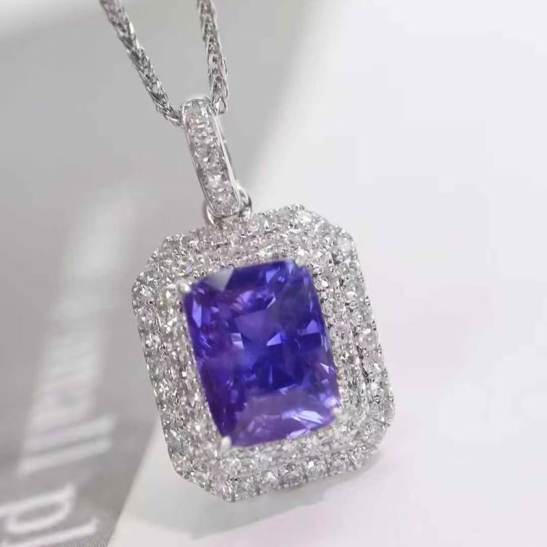 14k Gold 2.87 Ctw Natural Sapphire & Diamond Pendant( Without Chain ) - 2
