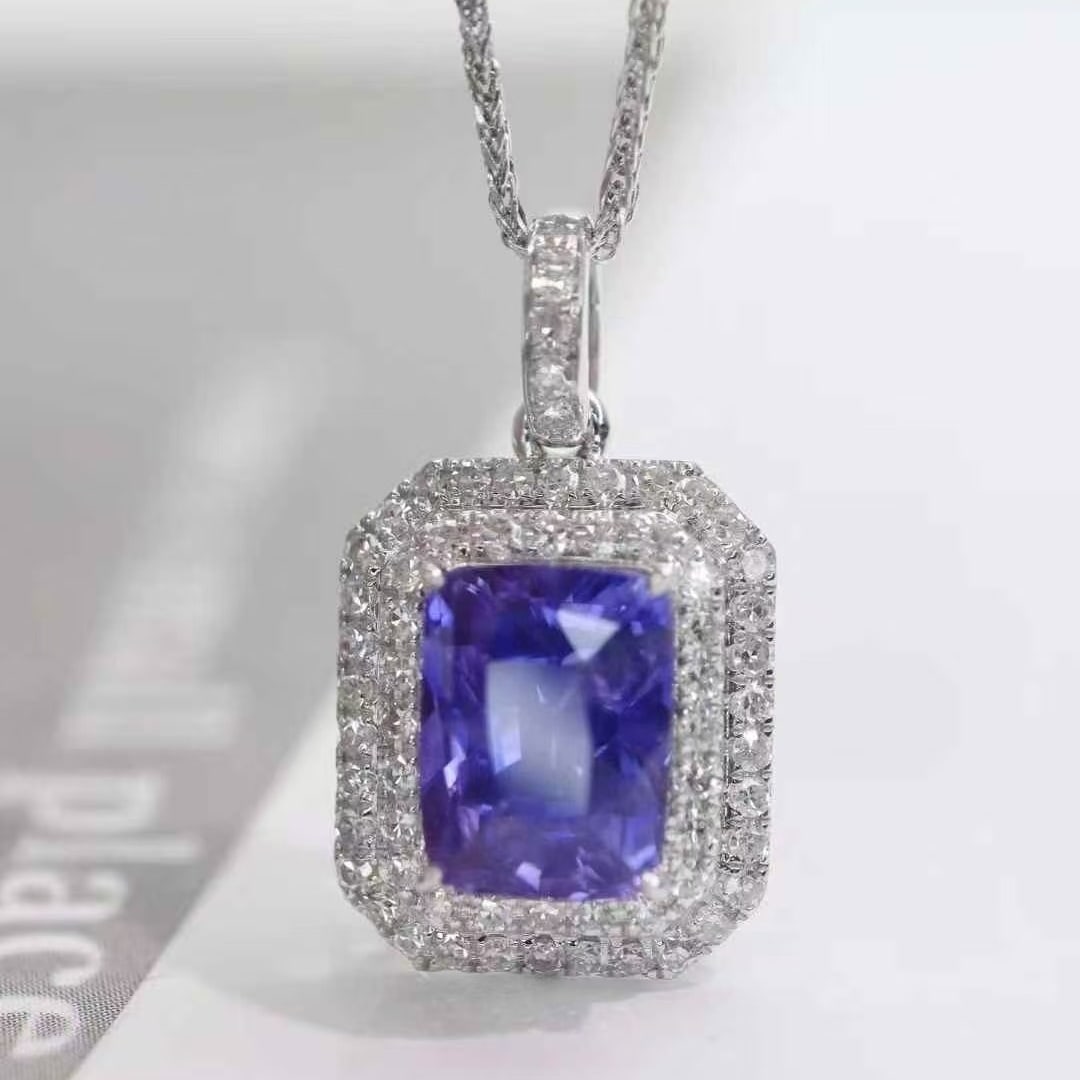 14k Gold 2.87 Ctw Natural Sapphire & Diamond Pendant( Without Chain ) - 3