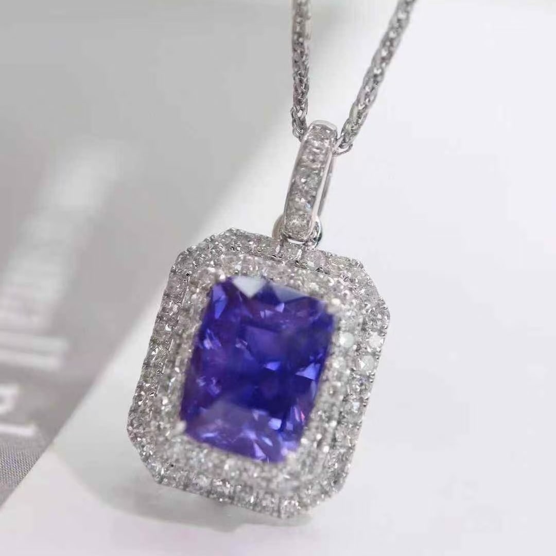 14k Gold 2.87 Ctw Natural Sapphire & Diamond Pendant( Without Chain ) - 4