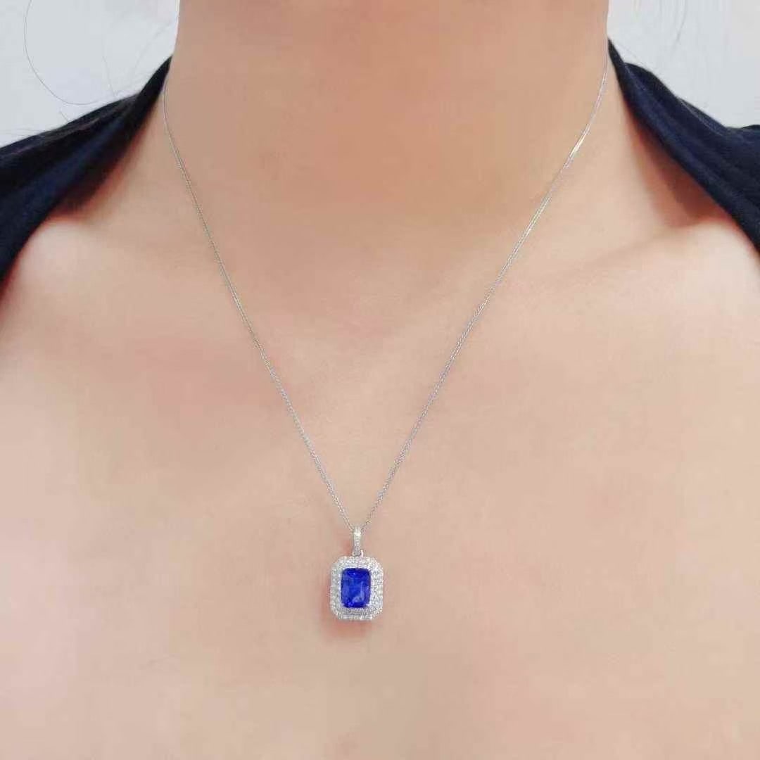 14k Gold 2.87 Ctw Natural Sapphire & Diamond Pendant( Without Chain ) - 5