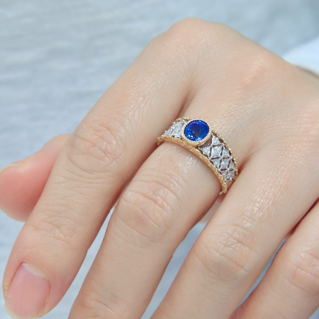 14k Gold 1.29 Ctw Natural Sapphire & Diamond Ring - 5