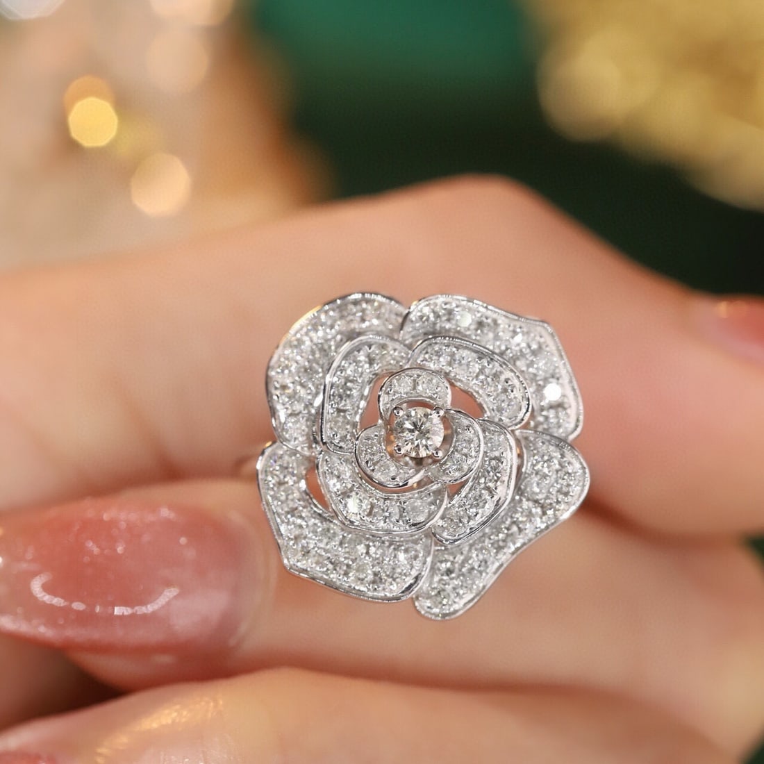 14k Gold 1 Ct Natural H Diamond & Flowers Ring - 5