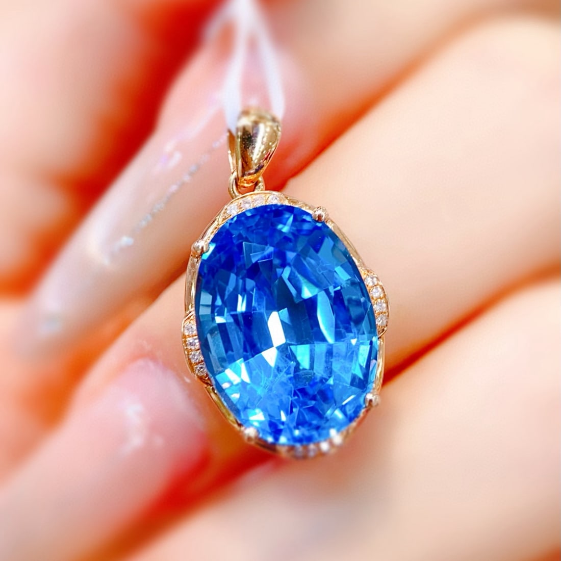 14k Gold 11.60 Ctw Natural Topaz & Diamond Pendant( Without Chain ) - 2