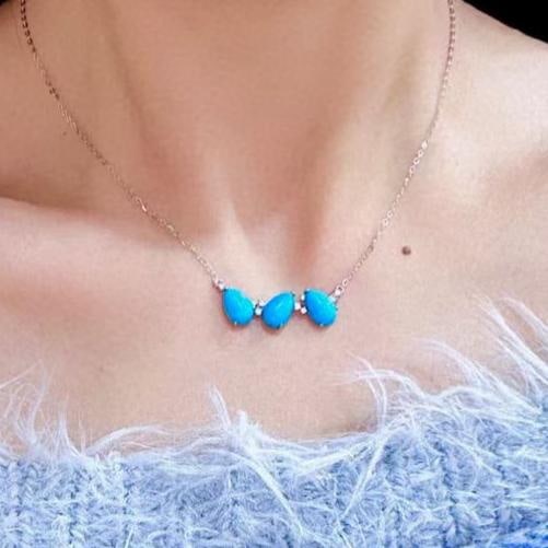 14k Gold 4.13 Ctw Natural Blue Turquoise & Diamond Necklace - 4