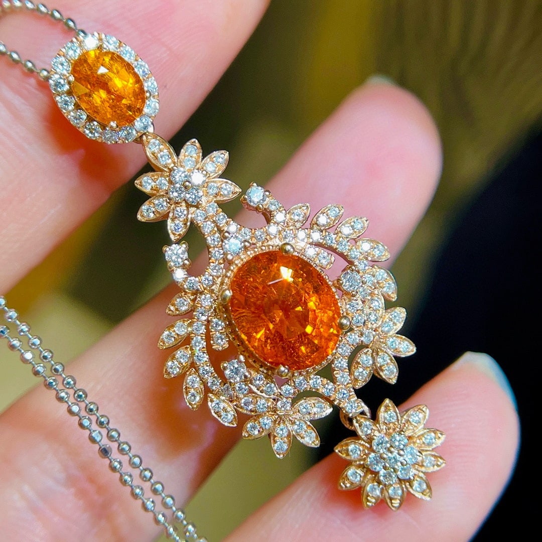 14k Gold 5.4 Ctw Natural Spessartine & Diamond Pendant( Without Chain ) - 2