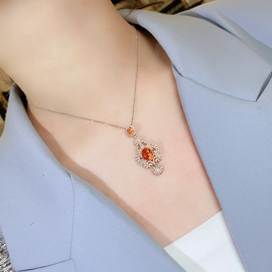 14k Gold 5.4 Ctw Natural Spessartine & Diamond Pendant( Without Chain ) - 6