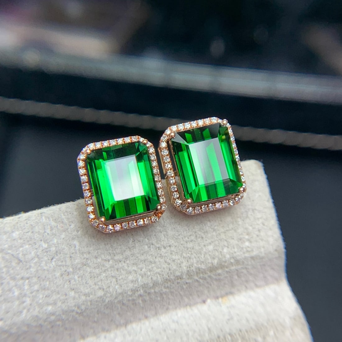 14k Gold 6.8 Ct Natural Tourmaline & Diamond Earrings - 2