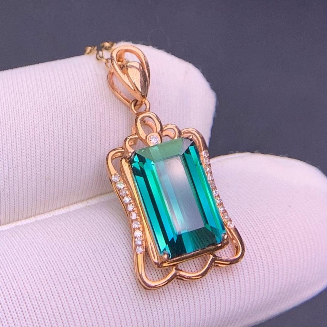 14k Gold 3.3 Ct Natural Tourmaline & Diamond Pendant( Without Chain ) - 3