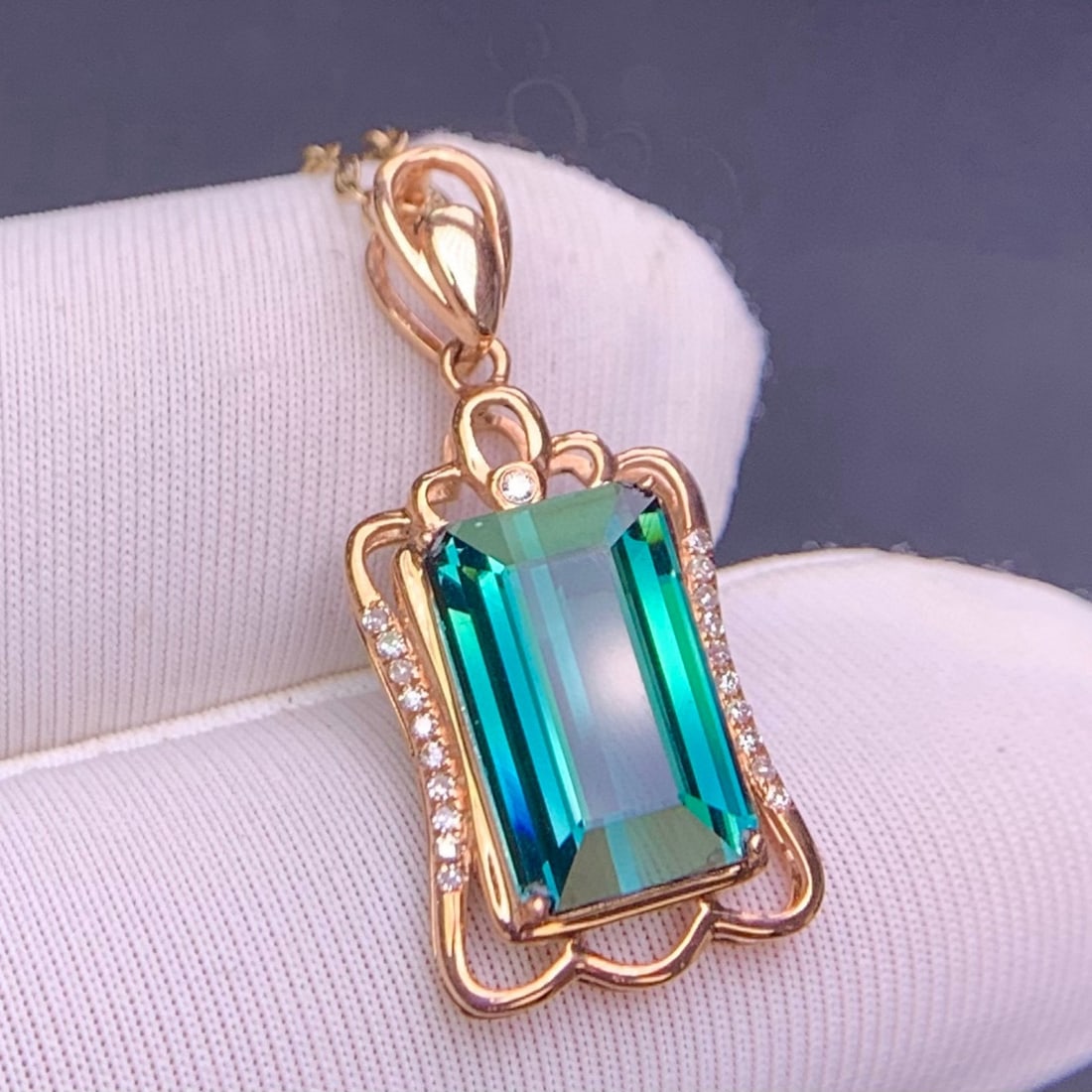 14k Gold 3.3 Ct Natural Tourmaline & Diamond Pendant( Without Chain ) - 5