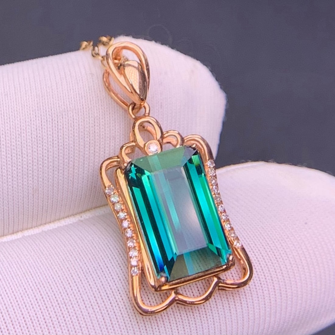 14k Gold 3.3 Ct Natural Tourmaline & Diamond Pendant( Without Chain ) - 8