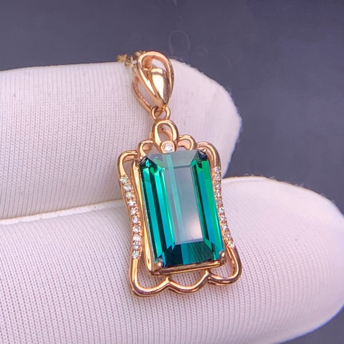 14k Gold 3.3 Ct Natural Tourmaline & Diamond Pendant( Without Chain ) - 9