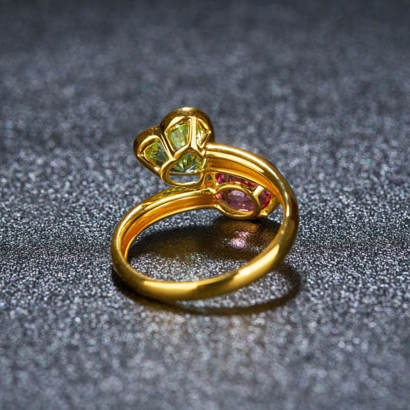 14k Gold 3.0 Ct Natural Tourmaline & Toi Et Moi Ring - 5