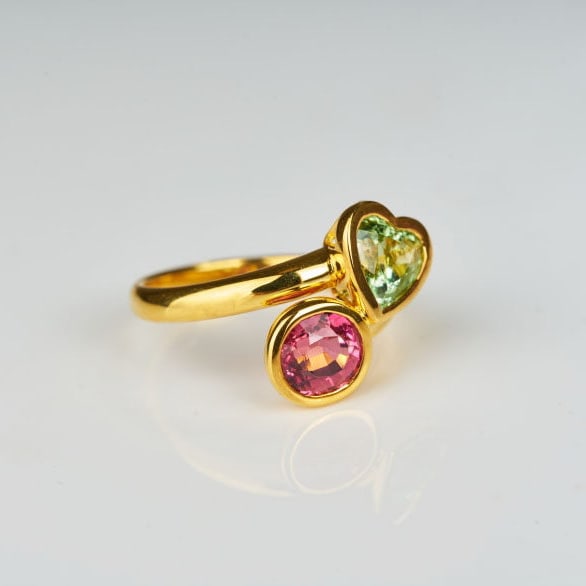 14k Gold 3.0 Ct Natural Tourmaline & Toi Et Moi Ring - 6