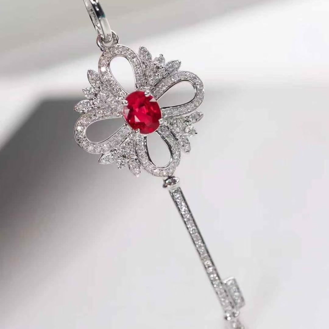 14k Gold 0.97 Ctw Natural Ruby & Diamond Pendant( Without Chain ) - 2