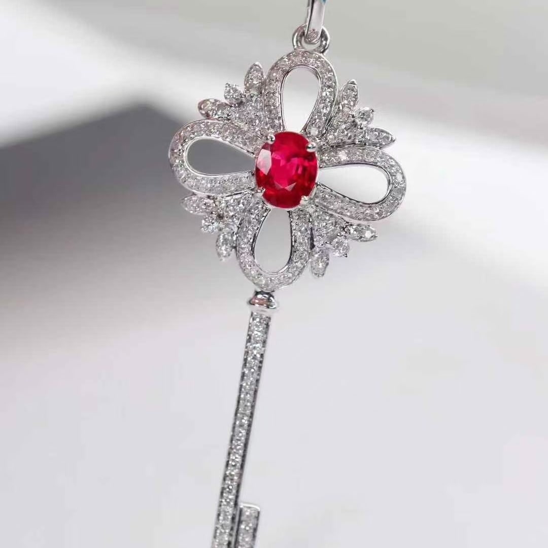 14k Gold 0.97 Ctw Natural Ruby & Diamond Pendant( Without Chain ) - 3