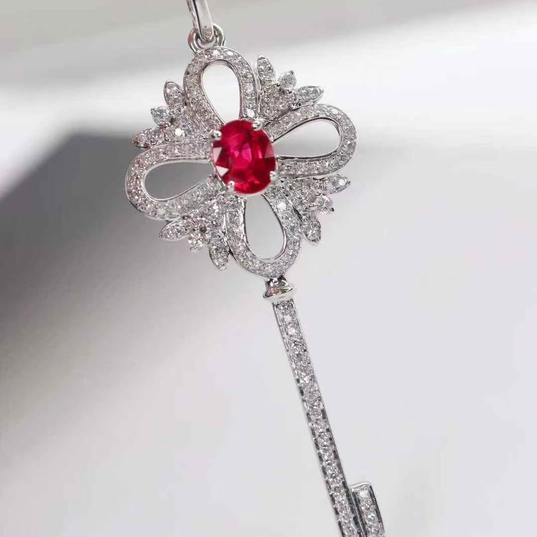 14k Gold 0.97 Ctw Natural Ruby & Diamond Pendant( Without Chain ) - 4