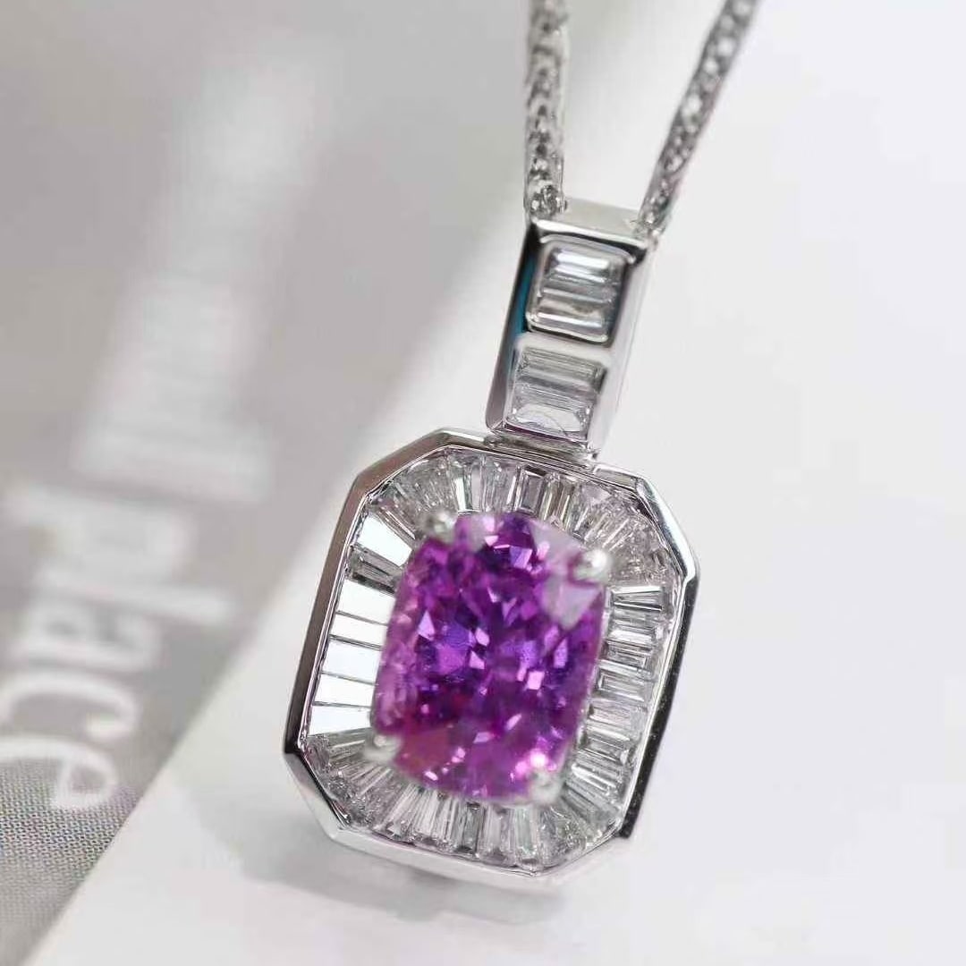 14k Gold 1.35 Ctw Natural Sapphire & Diamond Pendant( Without Chain ) - 3