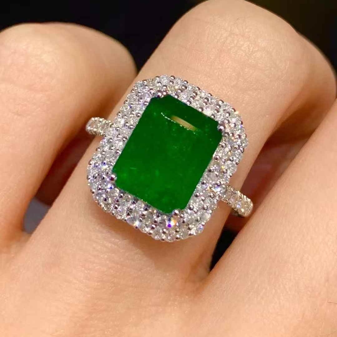 14k Gold 2.08 Ct Vivid Green Natural Emerald & Diamond Ring - 6
