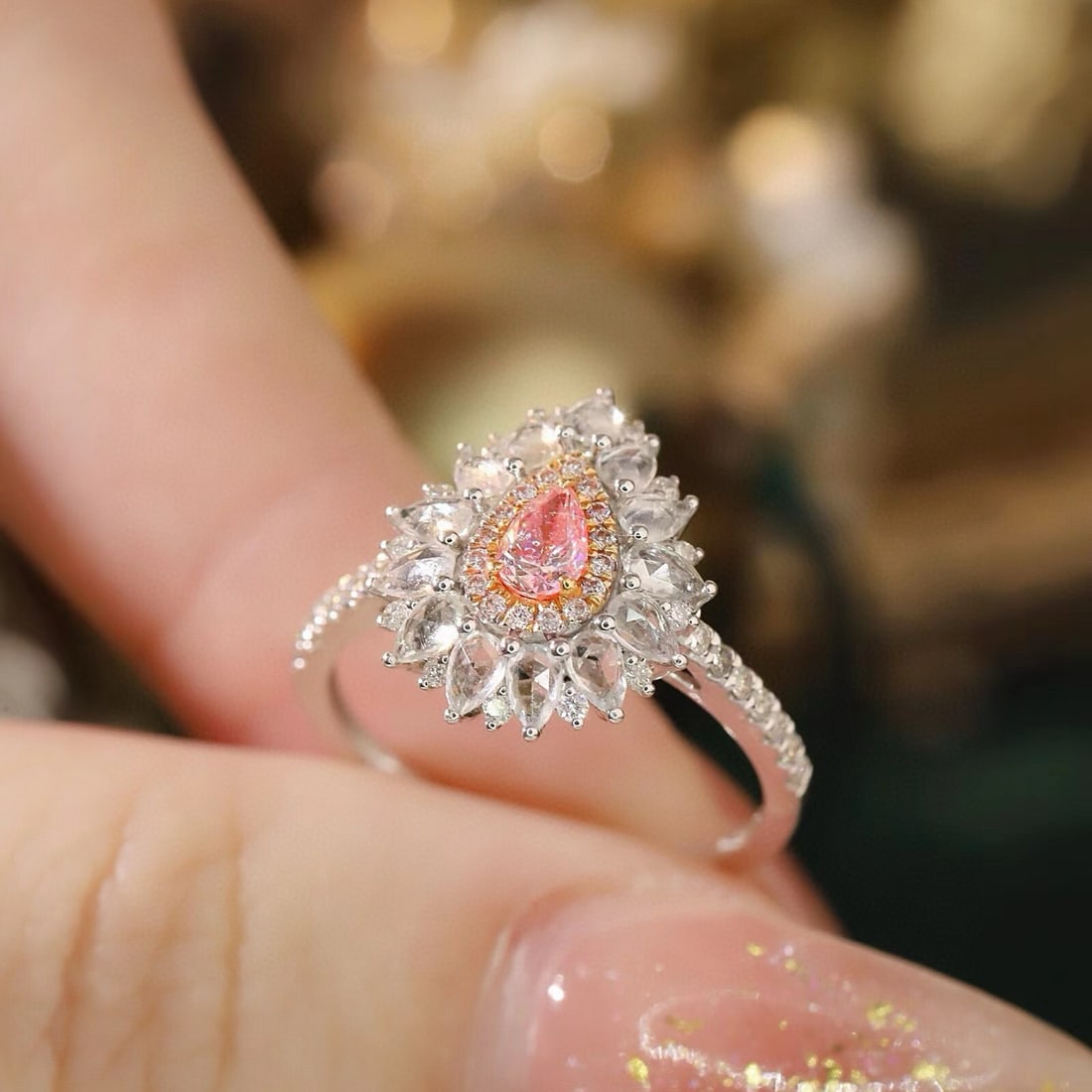 14k Gold 0.45 Ctw Natural Pink Diamond & Diamond Ring - 5