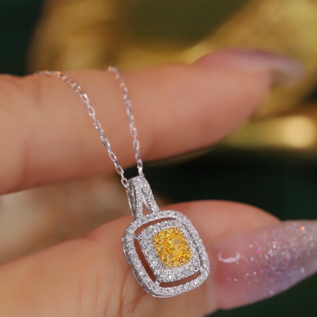 14k Gold 0.40 Ctw Natural Yellow Diamond & Diamond Necklace - 5