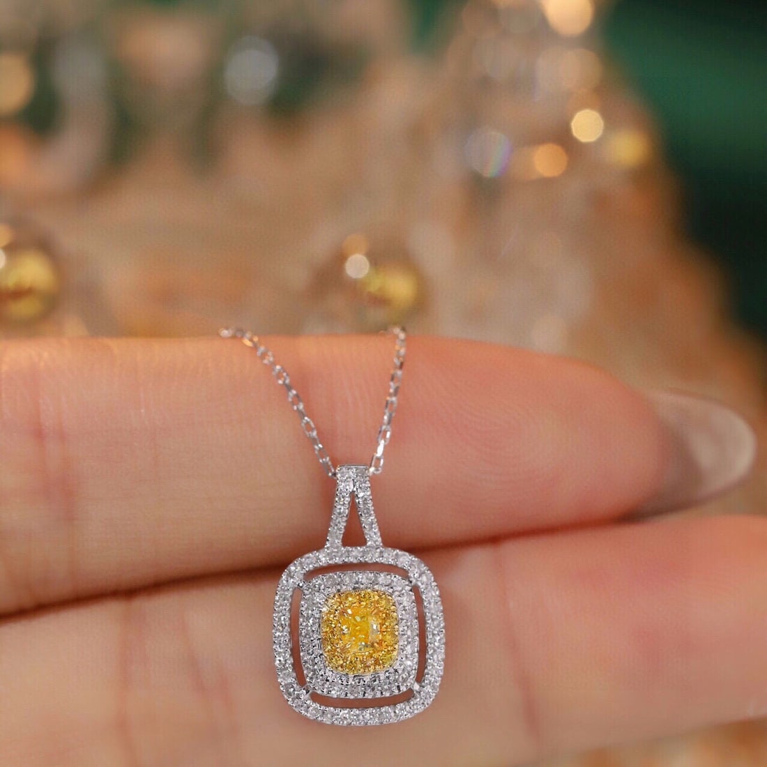 14k Gold 0.40 Ctw Natural Yellow Diamond & Diamond Necklace - 7