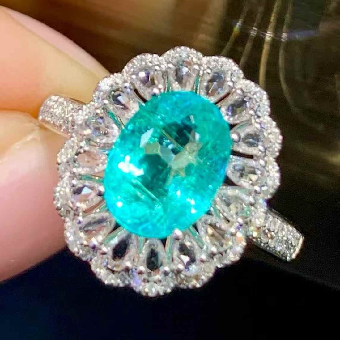 14k Gold 1.8 Ct Natural Paraiba Tourmaline & Sapphire & Diamond Ring - 2
