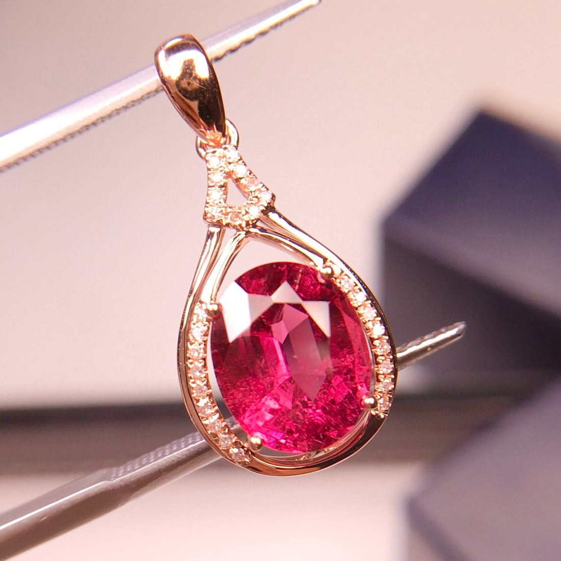 14k Gold 2.35 Ct Natural Tourmaline & Diamond Pendant( Without Chain ) - 2