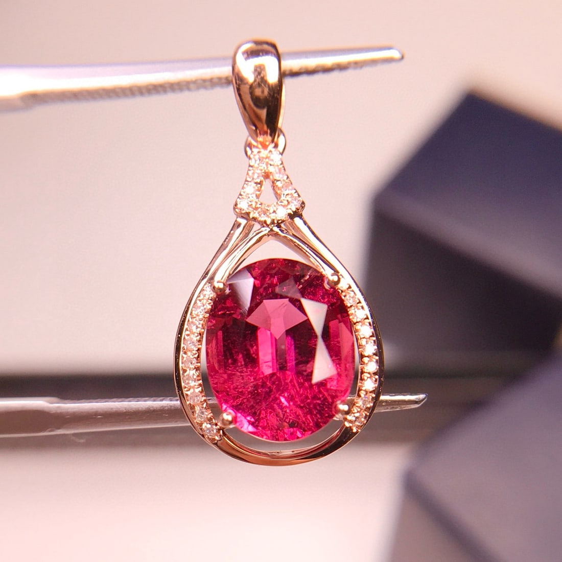 14k Gold 2.35 Ct Natural Tourmaline & Diamond Pendant( Without Chain ) - 3