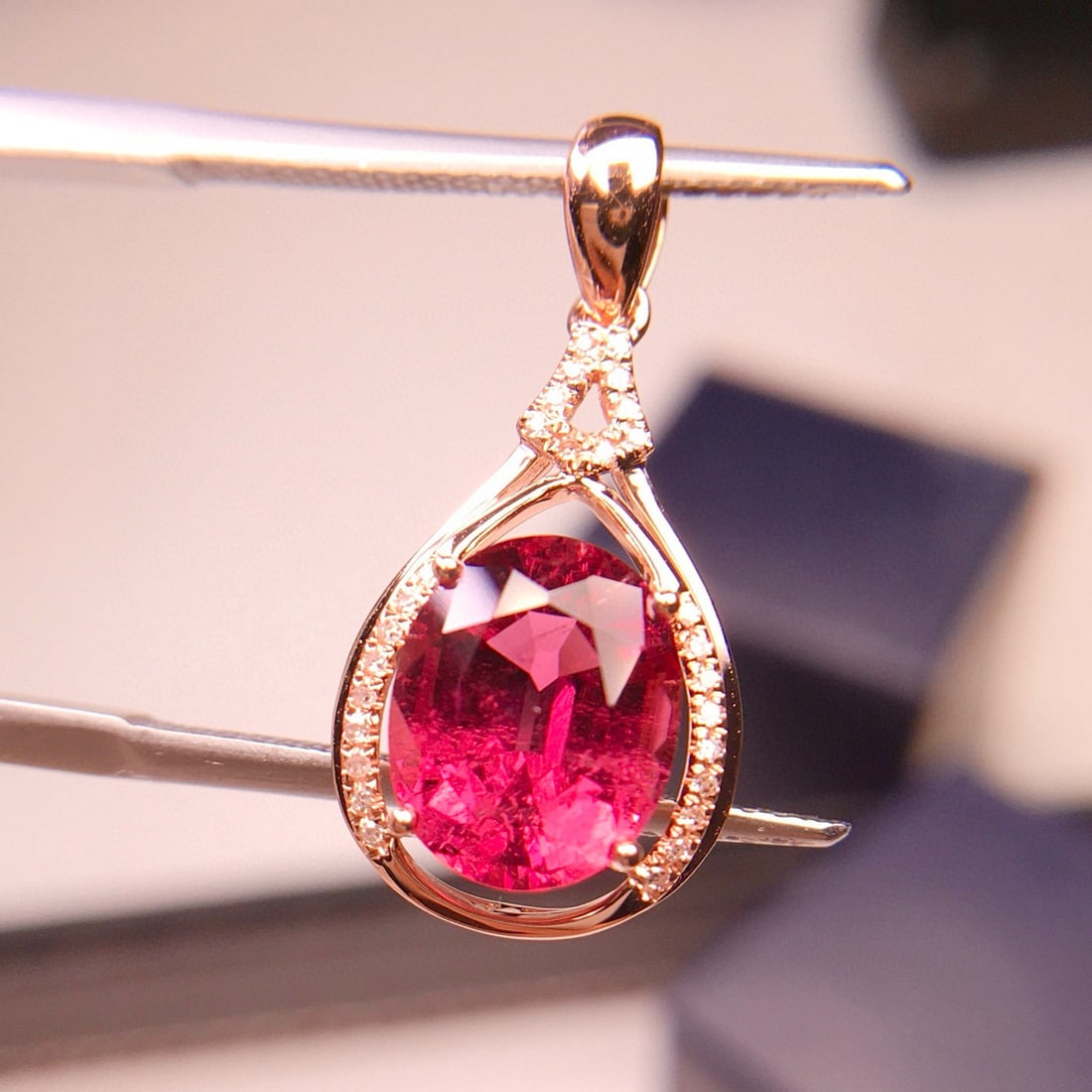 14k Gold 2.35 Ct Natural Tourmaline & Diamond Pendant( Without Chain ) - 5