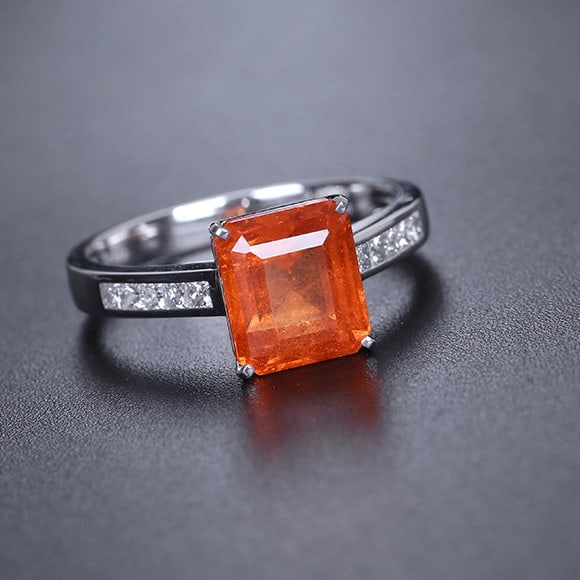 14k Gold 3.89 Ctw Natural Spessartine & Diamond Ring - 4