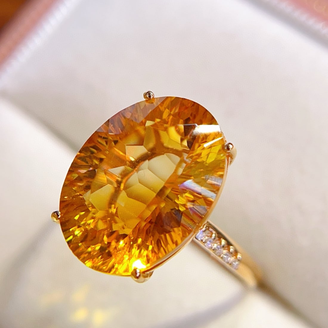 14k Gold 9.15 Ctw Natural Citrine & Diamond Ring - 3