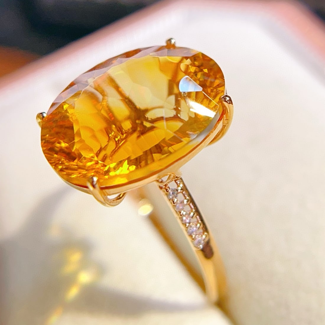 14k Gold 9.15 Ctw Natural Citrine & Diamond Ring - 5
