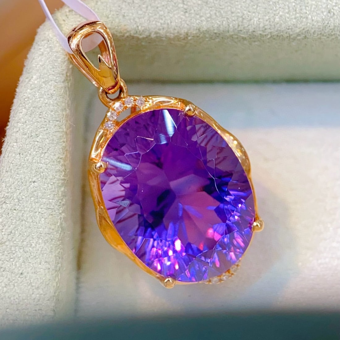 14k Gold 9.43 Ctw Natural Amethyst & Diamond Pendant( Without Chain ) - 2